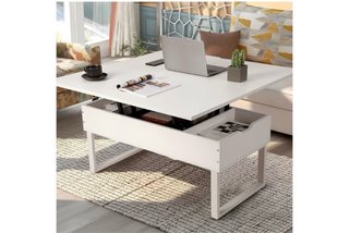 Mesa de centro elevable VOWNER madera blanca
