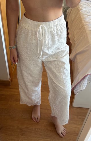 Pantalón culotte blanco bordado