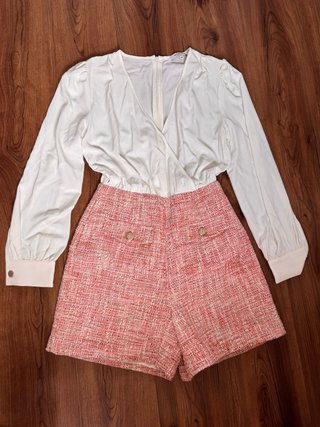 Conjunto blanco y rosa tweed