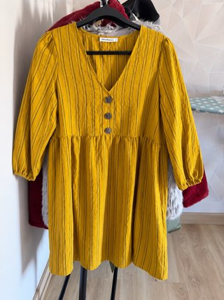 Vestido mostaza de rayas con botones – Talla S