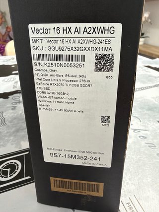 Portátil MSI Rtx 5070TI Ultra