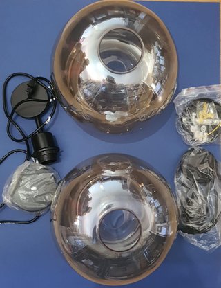 2 Lámparas Colgantes Globo Ámbar