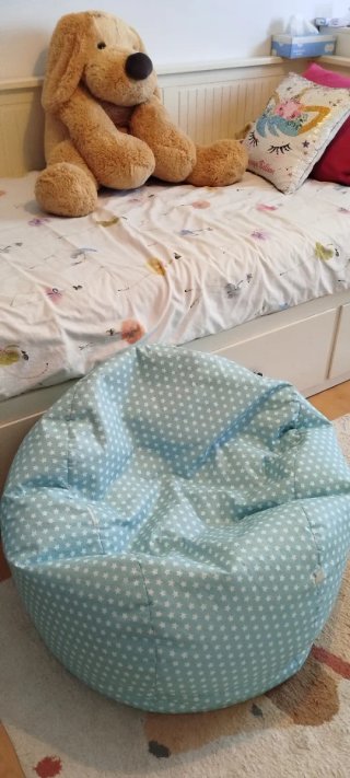 Puf infantil estrellas azul y blanco