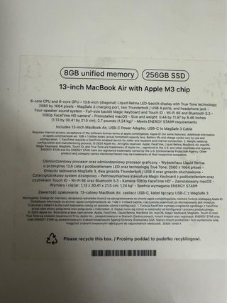 MacBook Air M3 13” 2024 medianoche Nuevo