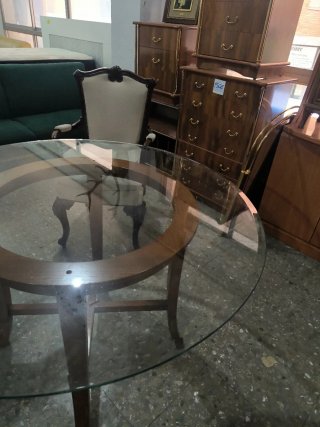 Mesa redonda cristal y madera