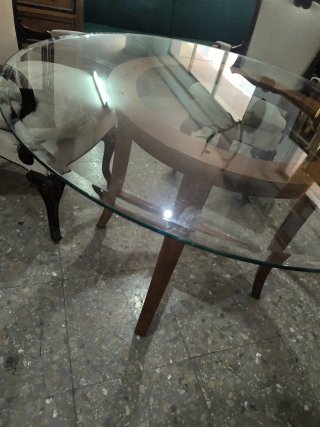 Mesa redonda cristal y madera