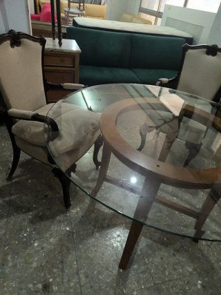 Mesa redonda cristal y madera