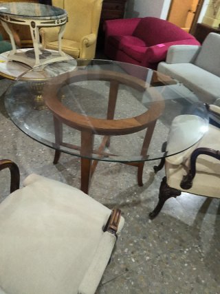 Mesa redonda cristal y madera