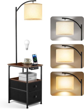 Mesita de Noche con Lámpara de pie y carga USB