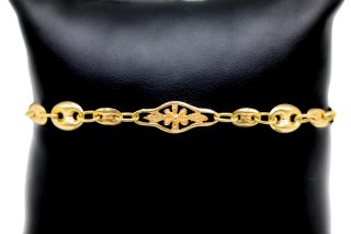 Pulsera eslabón calabrote con rombo calado oro 18k