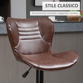 Conjunto de 2 Taburetes Altos de Piel Sintética, Taburetes de Cocina con Altura Ajustable, Asiento Giratorio y Reposapiés, Marrón
