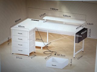 Escritorio esquinero con 4 cajones de tela, 140x48