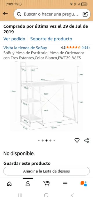 Escritorio blanco con estantes SoBuy