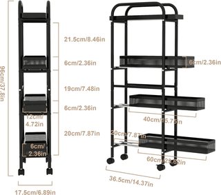 Carrito Cocina Estrecho Negro de Metal