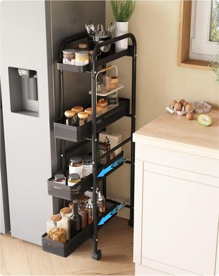 Carrito Cocina Estrecho Negro de Metal