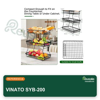 VINATO frutero metal 3 niveles negro