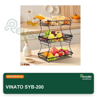 VINATO frutero metal 3 niveles negro