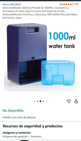 Deshumidificador Eléctrico Portátil 1000ML