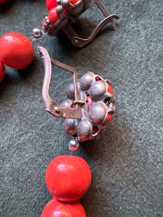 Conjunto Vintage Collar y Pendientes Coral