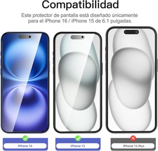 3x Protector Pantalla Privacidad iPhone 16/15