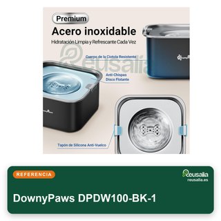 DownyPaws bebedero perro antigoteo 3L acero