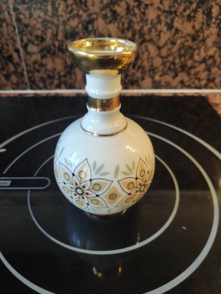 Florero Jango de. Porcelana Vintage Dorado Blanco