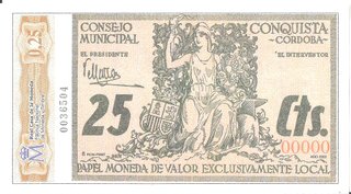 Facsímil billete 25 cts Conquista (Córdoba)