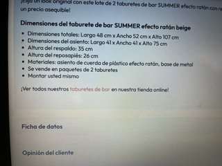 2 Taburetes de bar ratán y metal, sin usar, NUEVOS