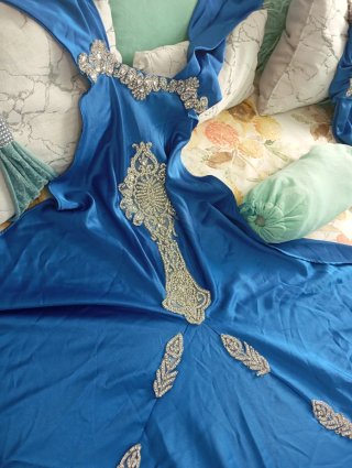 Vestido Gitano Fiesta/Boda Pedrería Azul