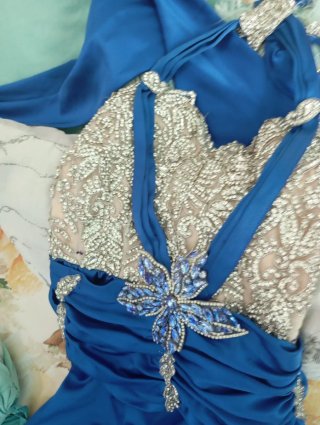 Vestido Gitano Fiesta/Boda Pedrería Azul