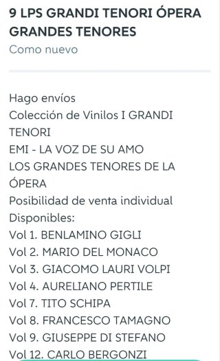 9 VINILOS ÓPERA GRANDES TENORES MÚSICA CLÁSICA