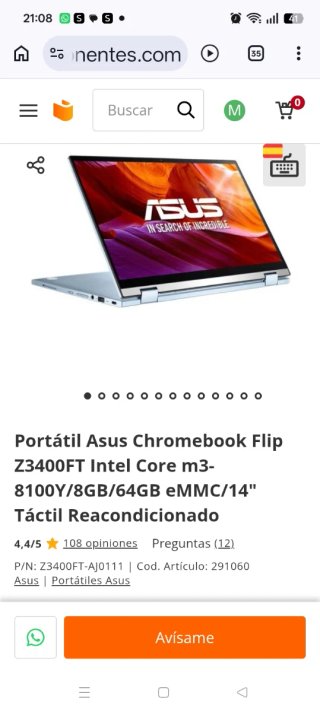 Portátil Asus Chromebook Flip Z3400FT Intel Core