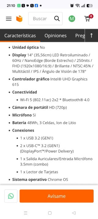 Portátil Asus Chromebook Flip Z3400FT Intel Core