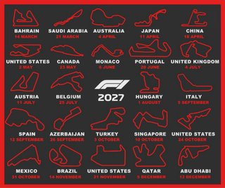 Calendário F1 2027 Pistas