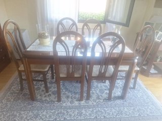 6 Sillas Comedor Madera Tapiz Beige