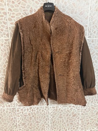 Giacca lana agnello vera pelle scamosciata vintage