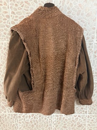 Giacca lana agnello vera pelle scamosciata vintage