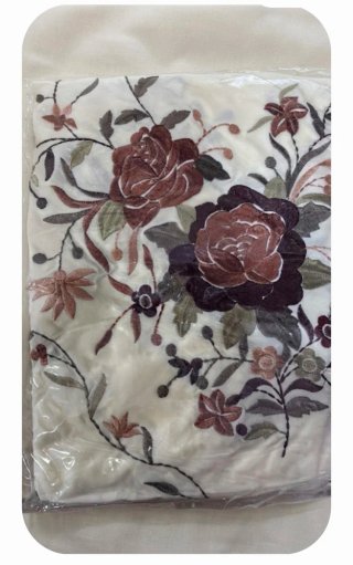 Manta 195cm Flores Bordadas