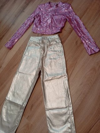 Conjunto fiesta lentejuelas rosa y plateado