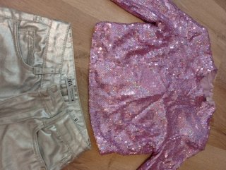Conjunto fiesta lentejuelas rosa y plateado