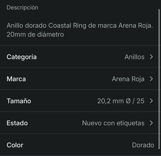 Anillo Arena Roja Coastal Ring Dorado