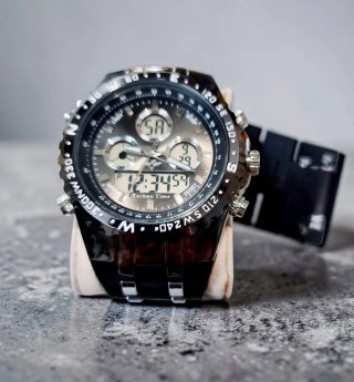 Reloj Techno Time Hombre Negro y Plateado