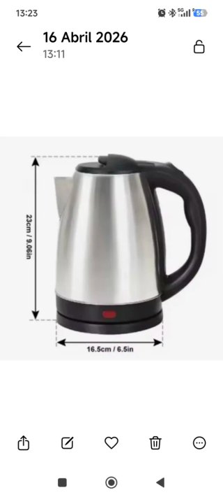 Hervidor Eléctrico Automático Acero Inox 2 Litros