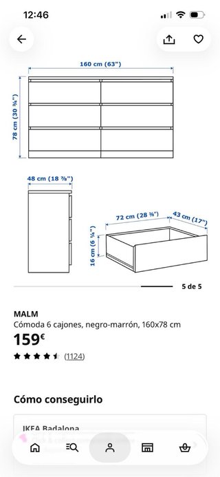 Cómoda 6 cajones madera oscura