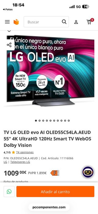 TV LG OLED evo AI OLED55C54LA.AEUD 55" 4K UltraHD