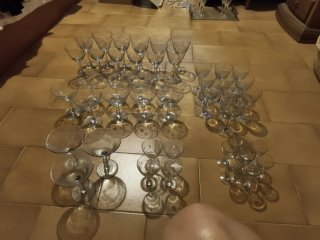 Juego antiguo de copas de cristal tallado