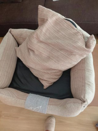 Cama para perro beige y marrón