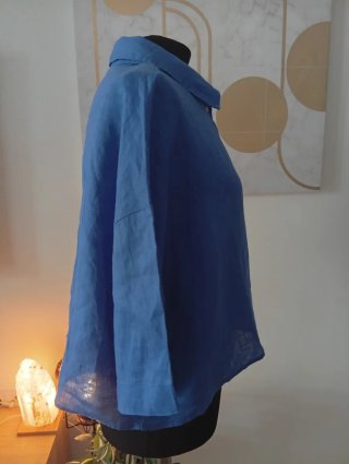 Camisa Lino Oversize Azul