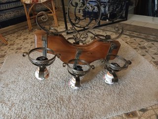 Lámpara forja y madera 6 tulipas