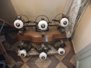 Lámpara forja y madera 6 tulipas